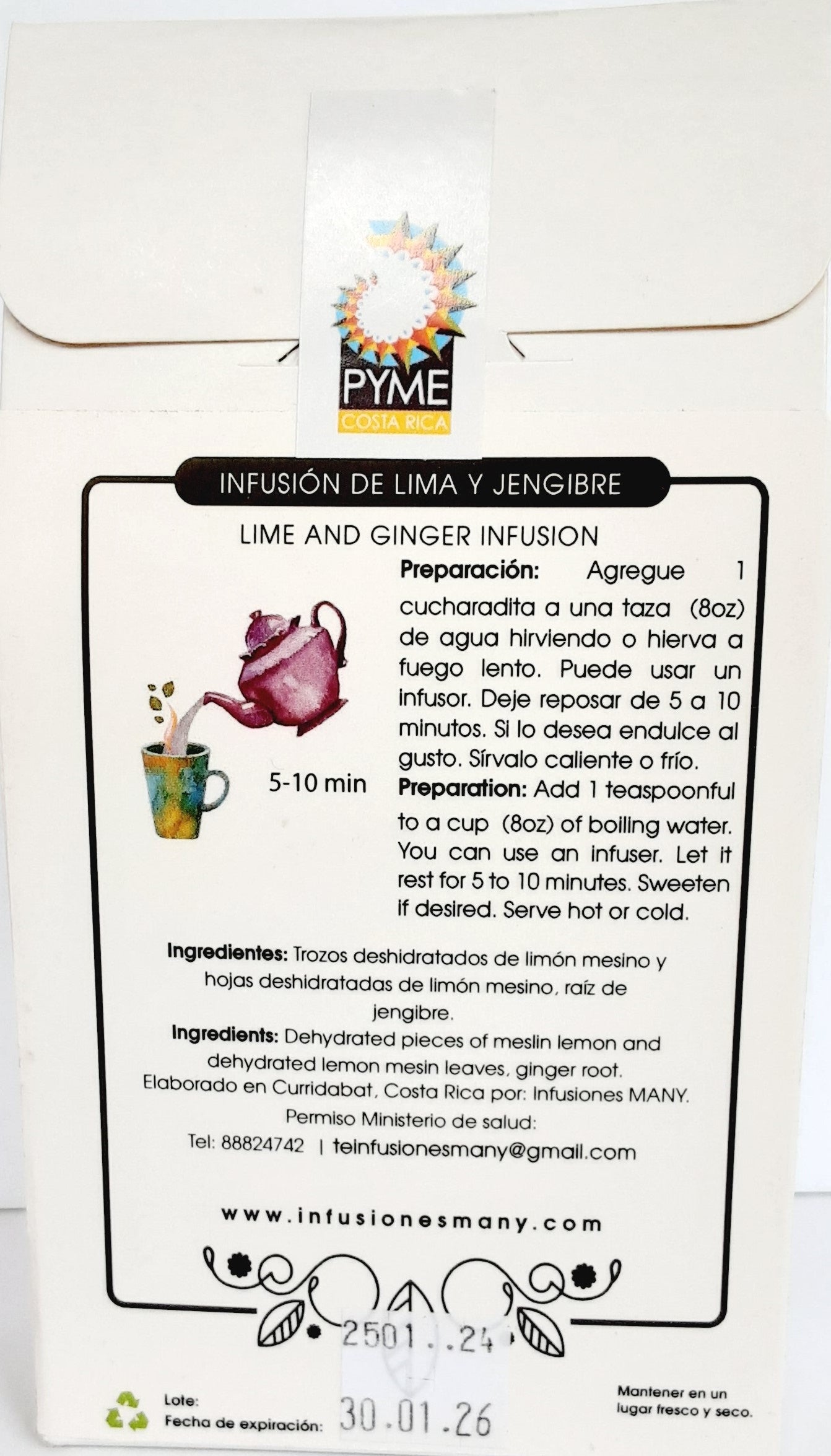 Infusión (té) Frutal de Lima y Jengibre - Set de 3 paquetes de 30gr c/u