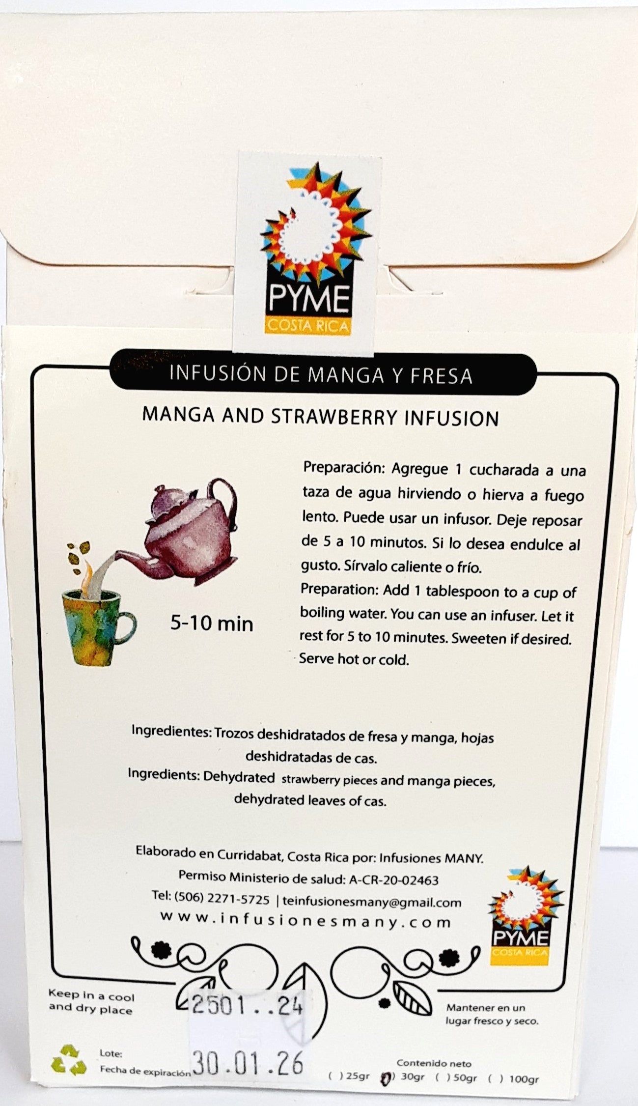 Infusión (té) Frutal de Manga y Fresa - Set de 3 paquetes de 30gr c/u