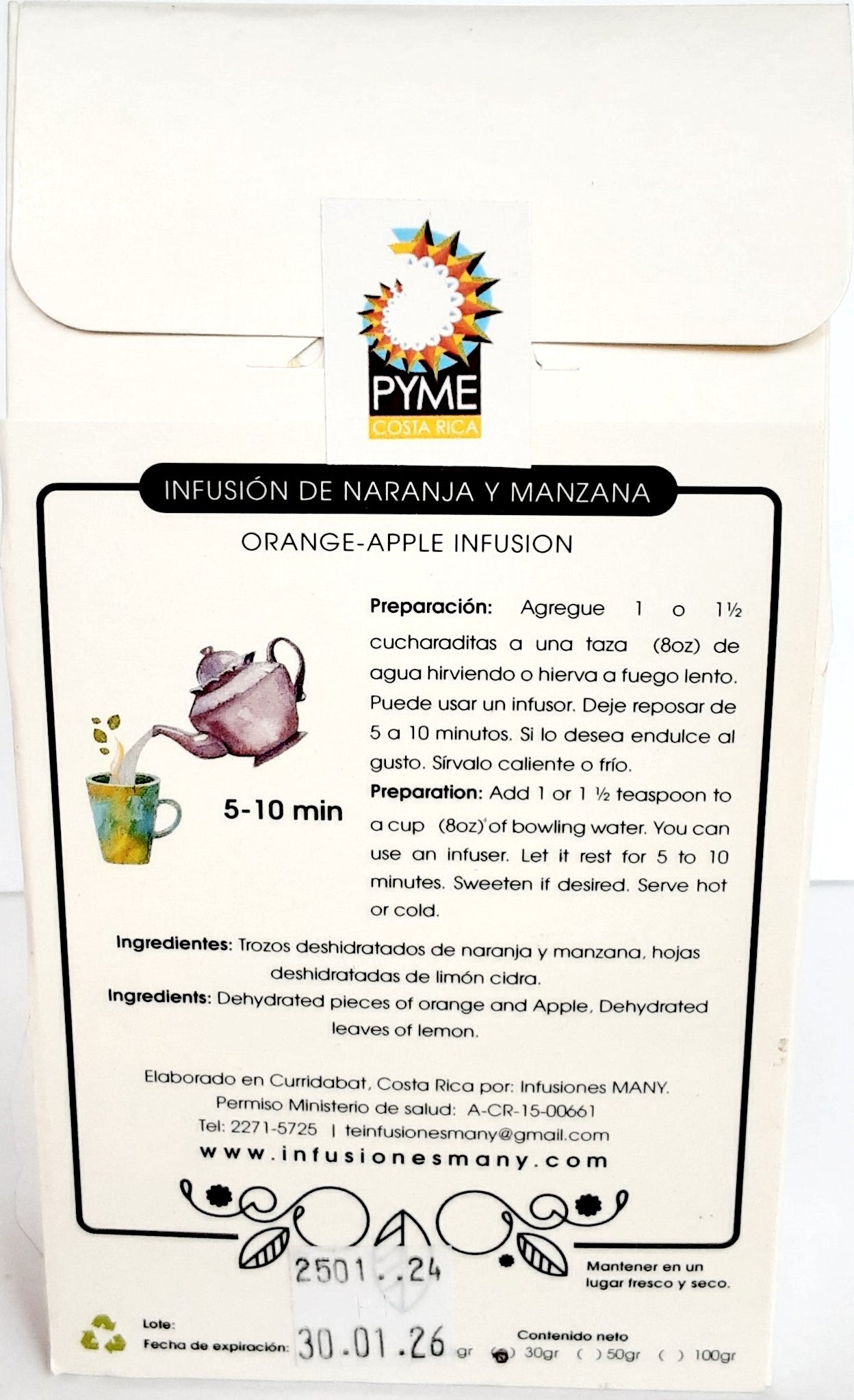 Infusión (té) Frutal de Naranja-Manzana - Set de 3 paquetes de 30gr c/u