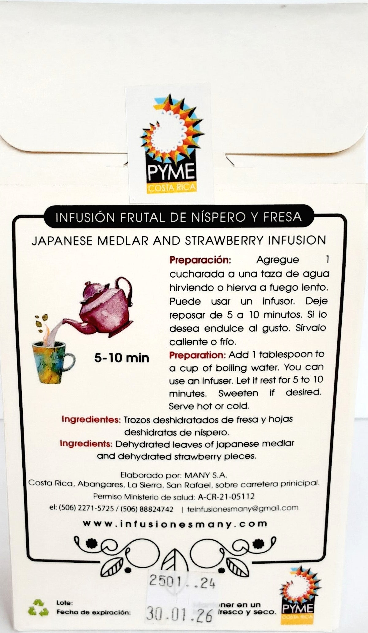 Infusión (té) Frutal de Níspero y Fresa - Set de 3 paquetes de 30gr c/u