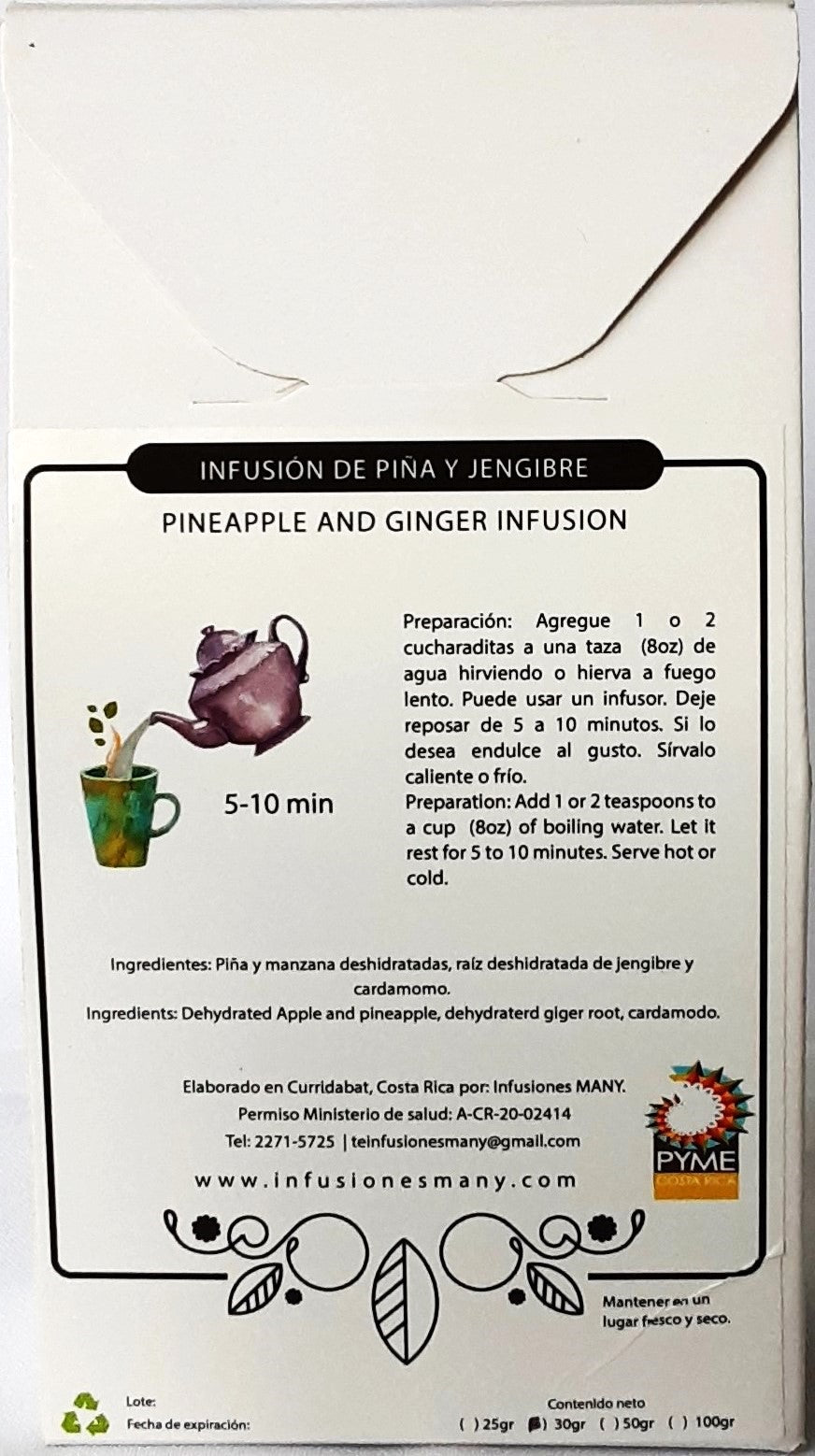 Infusión (té) Frutal de Piña y Jengibre - Set de 3 paquetes de 30gr c/u