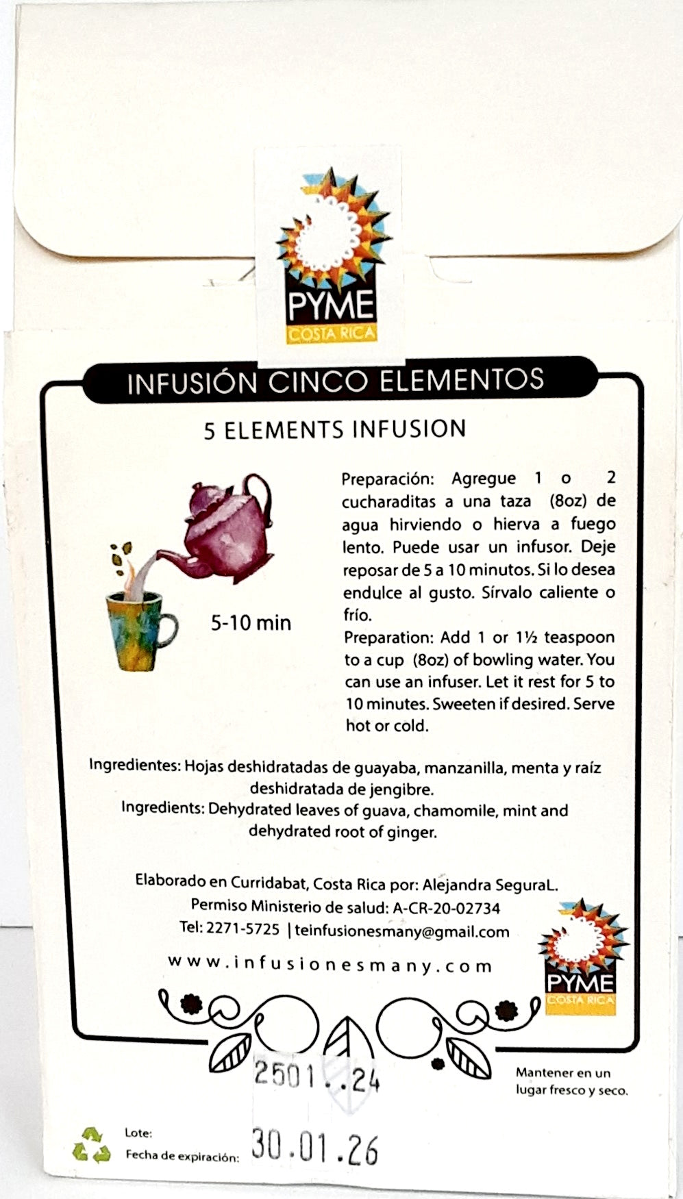 Infusión (té) Herbal Cinco Elementos - Set de 3 paquetes de 30gr c/u