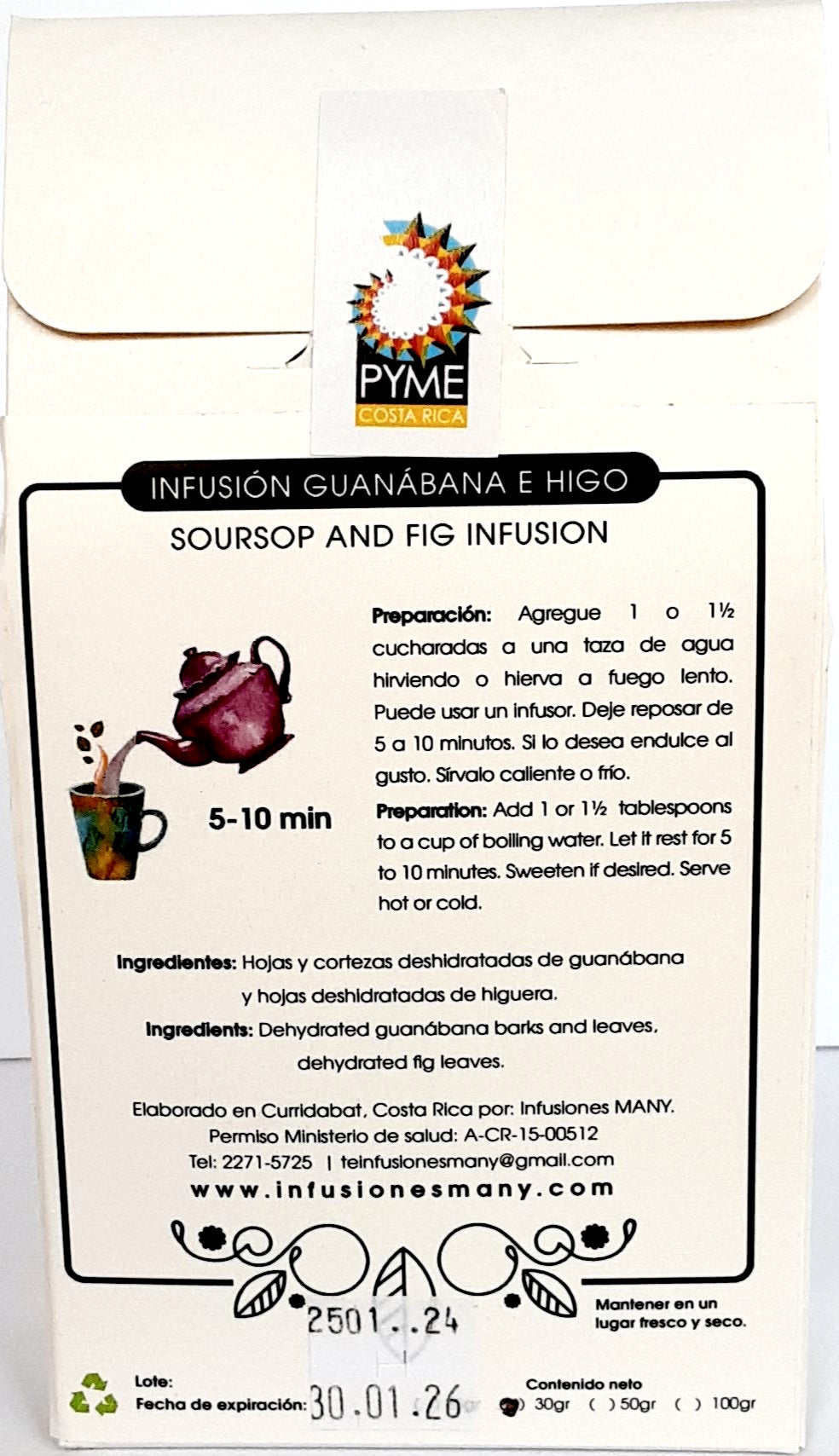 Infusión (té) Herbal de Guanábana - Higo - Set de 3 paquetes de 30gr c/u