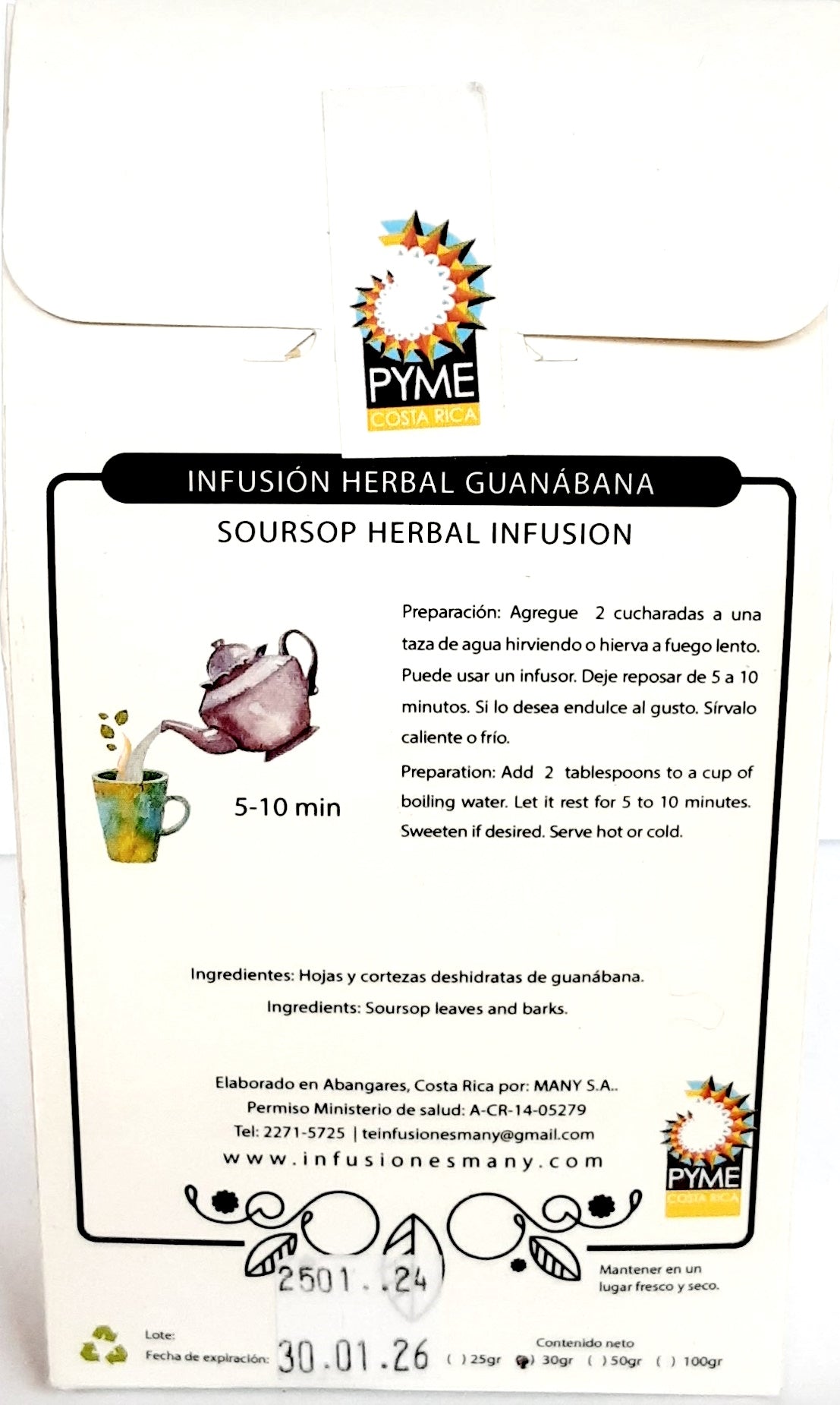 Infusion Herbal (Té) de Guanabana- Set de 3 paquetes de 30gr c/u