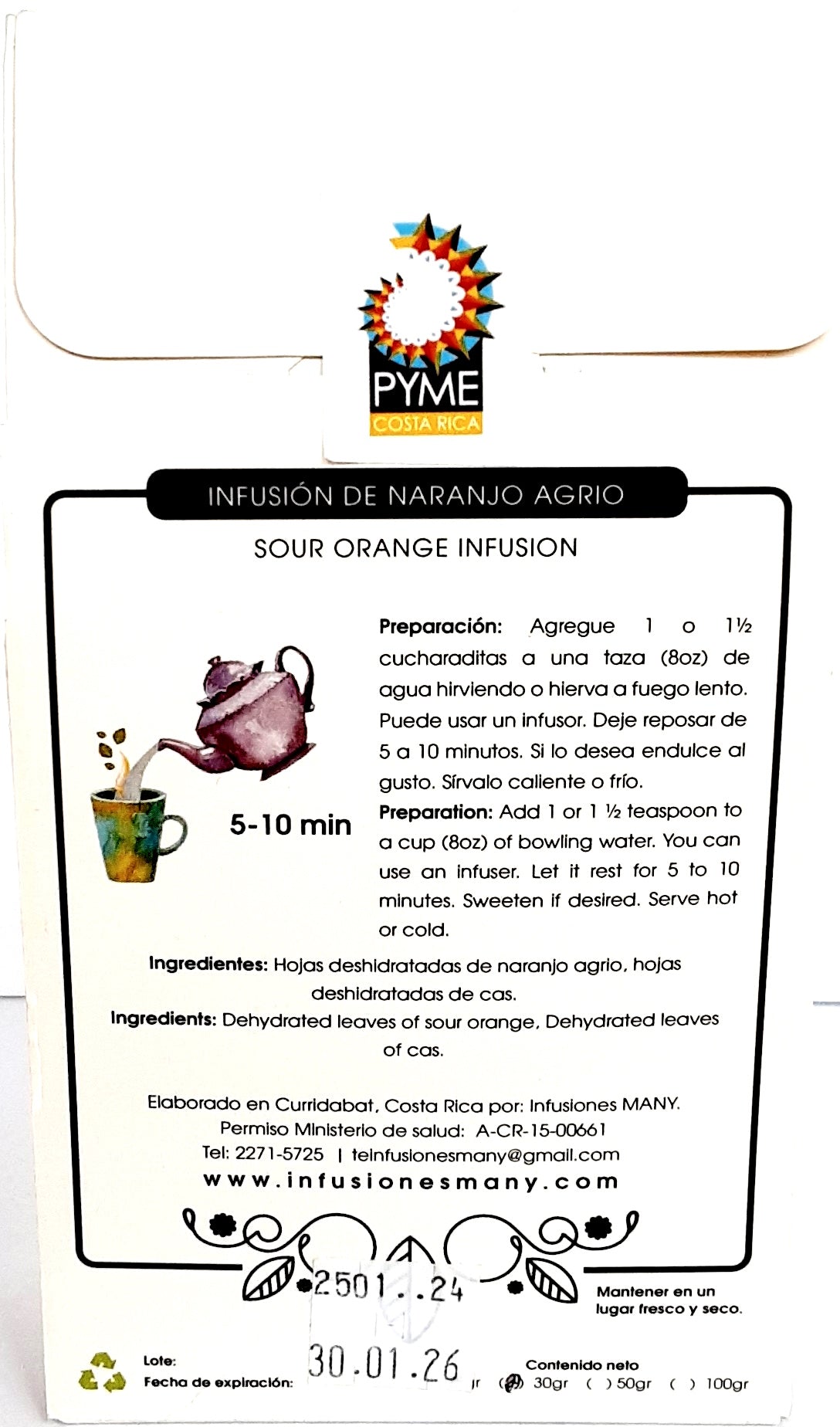 Infusión Herbal (té) de Naranjo Agrio- Set de 3 paquetes de 30gr c/u