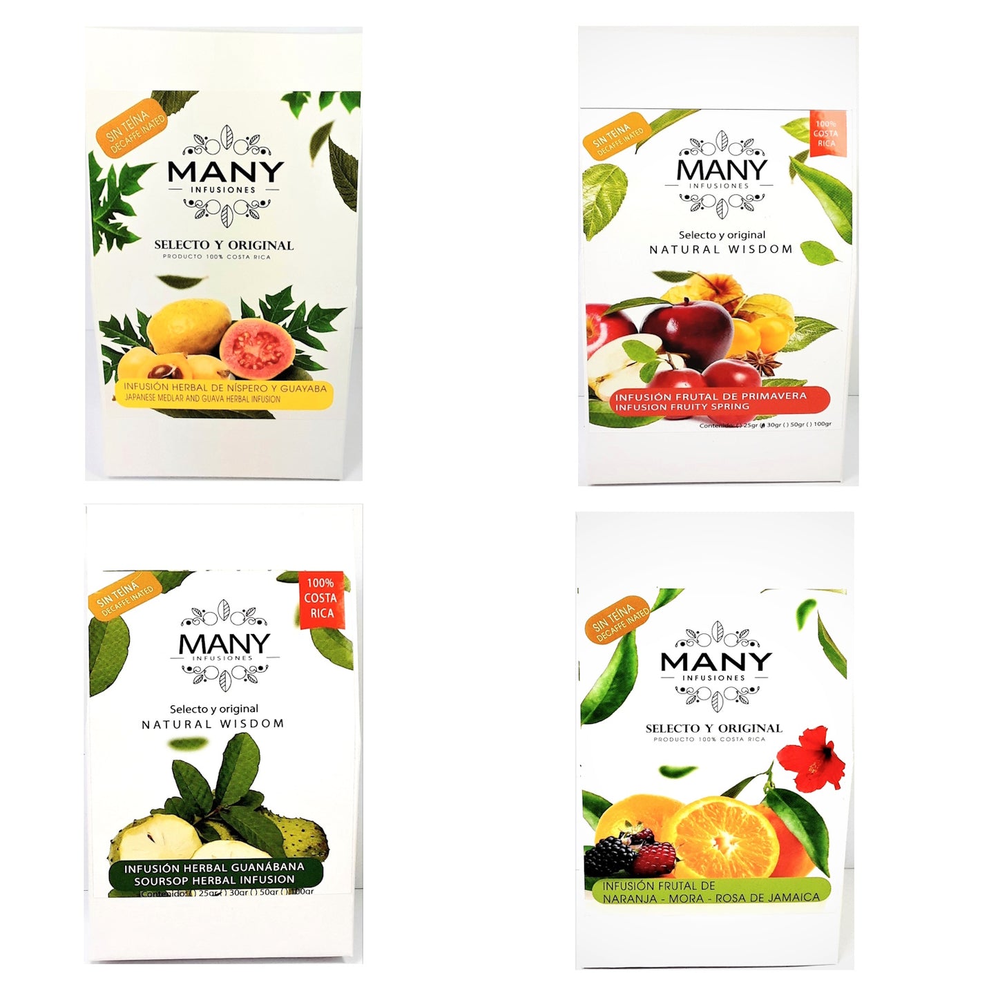 Infusiones (té) herbales surtidas 4pack (Nispero y Guayaba/ Primavera / Guanabana/ Naranja-mora-jamaica) )