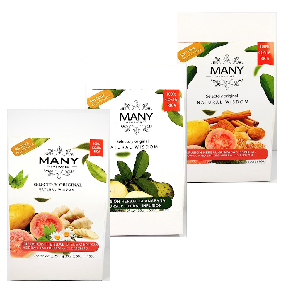 Infusiones (té) herbales surtidas 3pack (Cinco Elementos / Guayaba y Especias / Guanábana)