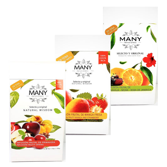 Infusiones (té) frutales surtidas 3pack (Naranja-mora-flor de jamaica//manga-fresa//primavera)