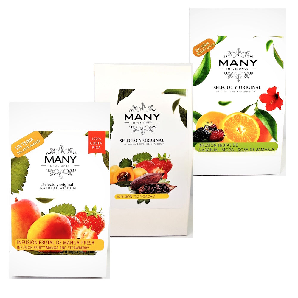 Infusiones (té) frutales surtidas 3pack (Naranja-Mora-jamaica / Tropicacao / Manga y Fresa)